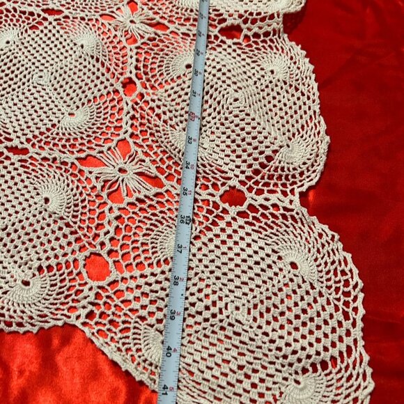 White Handmade Crocheted Tablecloth 56 x 41 Inches | Vintage Style Lace, COTTON - Picture 5 of 5